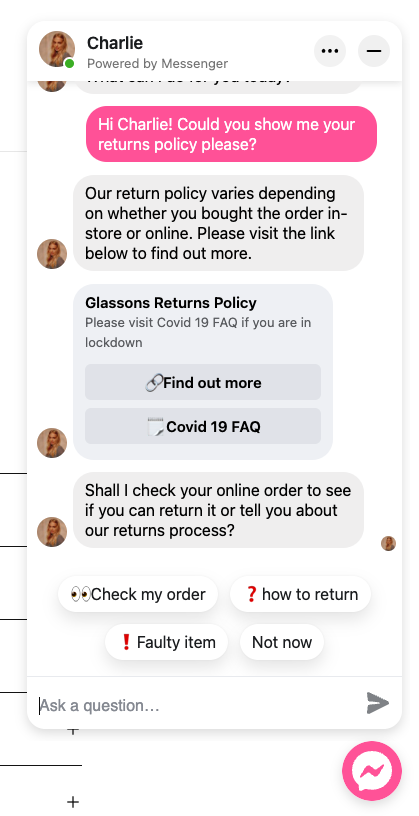 Conversation with Glassons' digital employee Charlie, created by Ambit